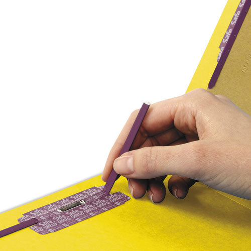 End Tab Pressboard Classification Folders, Six Safeshield Fasteners, 2" Expansion, 2 Dividers, Letter Size, Yellow, 10/box