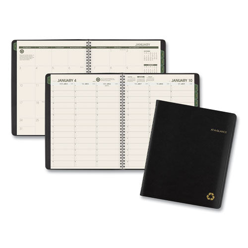 Recycled Weekly Vertical-column Format Appointment Book, 11 X 8.25, Black Cover, 12-month (jan To Dec): 2023