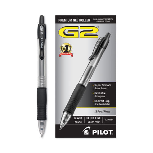 G2 Premium Gel Pen Convenience Pack, Retractable, Extra-fine 0.38 Mm, Black Ink, Clear/black Barrel, Dozen