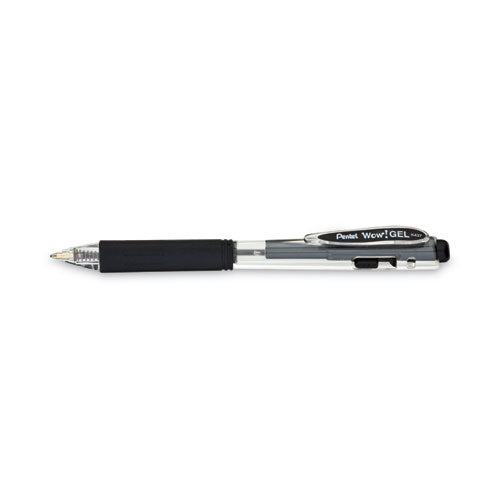 Wow! Gel Pen, Retractable, Medium 0.7 Mm, Black Ink, Clear/black Barrel, Dozen
