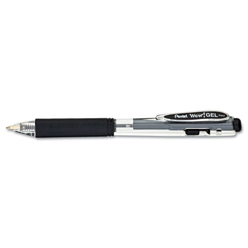 Wow! Gel Pen, Retractable, Medium 0.7 Mm, Black Ink, Clear/black Barrel, Dozen