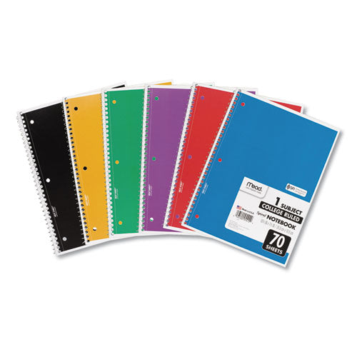 Spiral Notebook, 3-hole Punched, 1-subject, Wide/legal Rule, Randomly Assorted Cover Color, (70) 10.5 X 7.5 Sheets