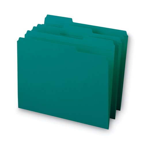 Reinforced Top Tab Colored File Folders, 1/3-cut Tabs: Assorted, Letter Size, 0.75" Expansion, Teal, 100/box