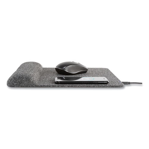 Powertrack Plush Wireless Charging Mouse Pad With Wrist Rest, 11.8 X 11.6, Gray