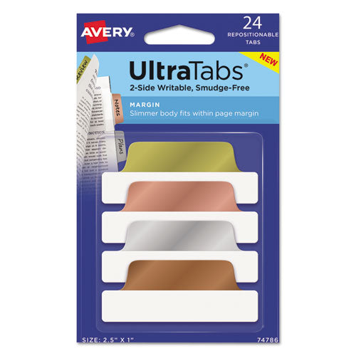 Ultra Tabs Repositionable Tabs, Margin Tabs: 2.5" X 1", 1/5-cut, Assorted Colors, 24/pack