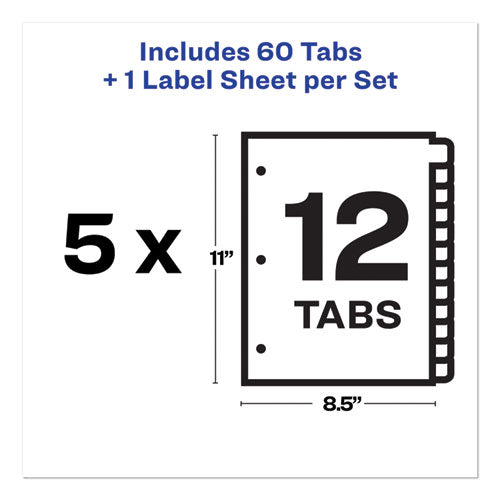 Print And Apply Index Maker Clear Label Dividers, 12-tab, White Tabs, 11 X 8.5, White, 5 Sets