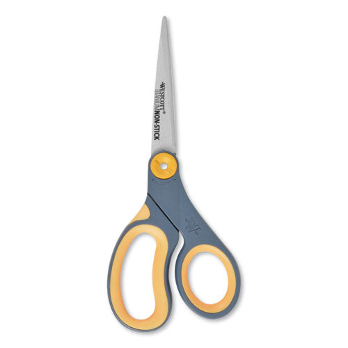 Non-stick Titanium Bonded Scissors, 8" Long, 3.25" Cut Length, Gray/yellow Bent Handle