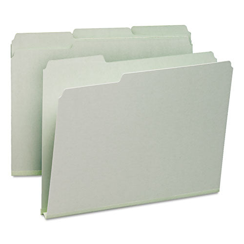 Expanding Recycled Heavy Pressboard Folders, 1/3-cut Tabs: Assorted, Letter Size, 1" Expansion, Gray-green, 25/box