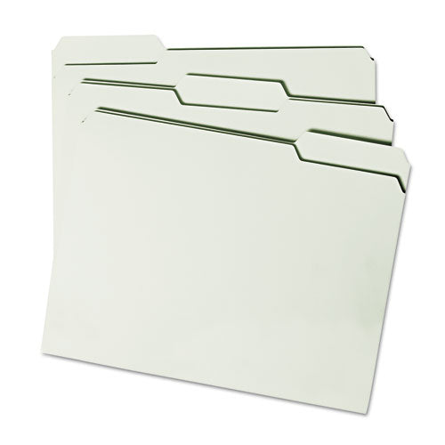 Expanding Recycled Heavy Pressboard Folders, 1/3-cut Tabs: Assorted, Letter Size, 1" Expansion, Gray-green, 25/box