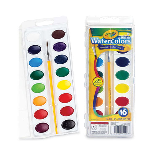 Washable Watercolors, 16 Assorted Colors, Palette Tray