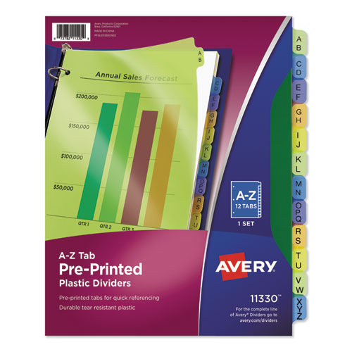 Durable Preprinted Plastic Tab Dividers, 12-tab, A To Z, 11 X 8.5, Assorted, 1 Set