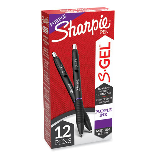 S-gel High-performance Gel Pen, Retractable, Medium 0.7 Mm, Purple Ink, Black Barrel, Dozen