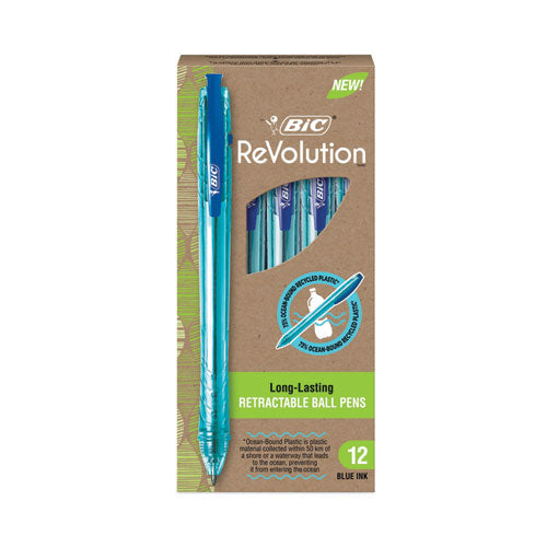 Revolution Ocean Bound Ballpoint Pen, Retractable, Medium 1 Mm, Blue Ink/translucent Blue Barrel, Dozen