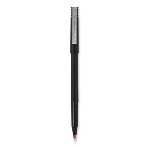 Roller Ball Pen, Stick, Micro 0.5 Mm, Red Ink, Black Matte Barrel, Dozen