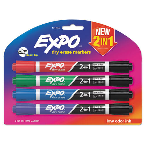 2-in-1 Dry Erase Markers, Fine/broad Chisel Tips, Assorted Secondary Colors, 4/pack