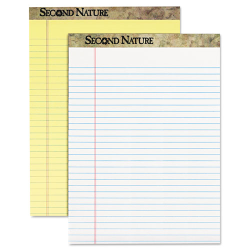 Second Nature Recycled Ruled Pads, Wide/legal Rule, 50 Canary-yellow 8.5 X 11.75 Sheets, Dozen