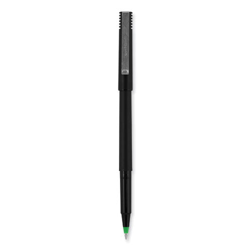 Roller Ball Pen, Stick, Micro 0.5 Mm, Green Ink, Black Matte Barrel, Dozen