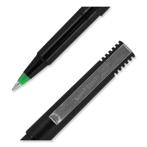 Roller Ball Pen, Stick, Micro 0.5 Mm, Green Ink, Black Matte Barrel, Dozen