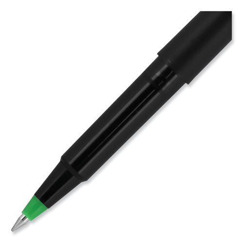 Roller Ball Pen, Stick, Micro 0.5 Mm, Green Ink, Black Matte Barrel, Dozen