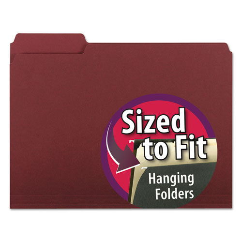 Interior File Folders, 1/3-cut Tabs: Assorted, Letter Size, 0.75" Expansion, Maroon, 100/box