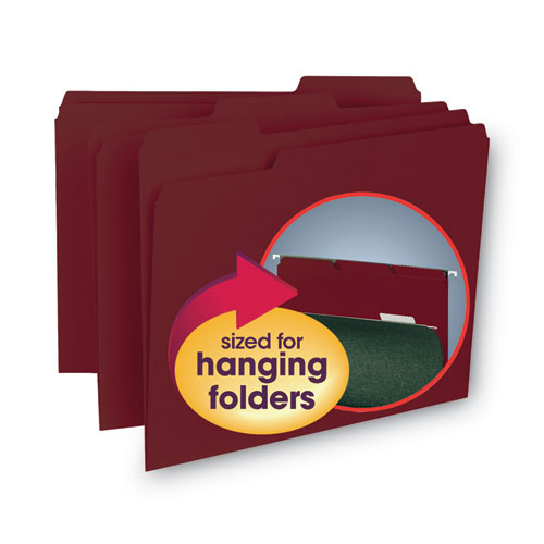 Interior File Folders, 1/3-cut Tabs: Assorted, Letter Size, 0.75" Expansion, Maroon, 100/box