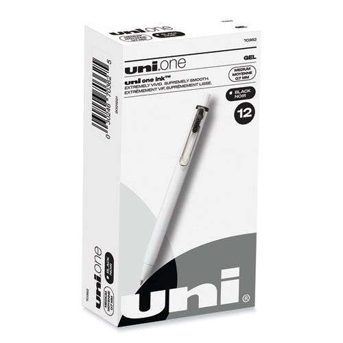 Unione Gel Pen, Retractable, Medium 0.7 Mm, Black Ink, White Barrel, Dozen