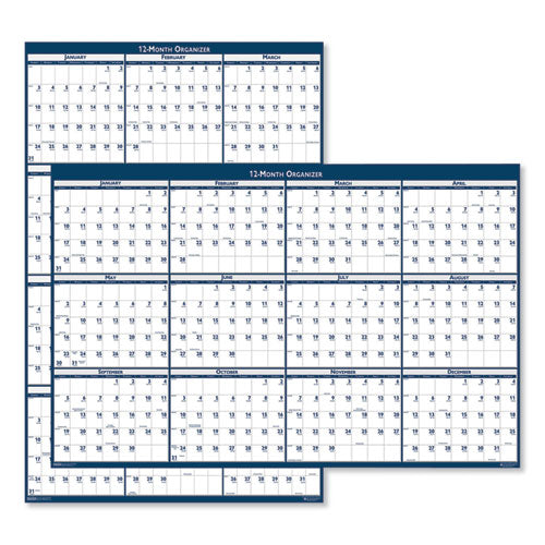 Recycled Poster Style Reversible/erasable Yearly Wall Calendar, 32 X 48, White/blue/gray Sheets, 12-month (jan To Dec): 2023