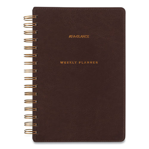 Signature Collection Distressed Brown Weekly Monthly Planner, 8.5 X 5.5, Brown Cover, 13-month (jan To Jan): 2023 To 2024