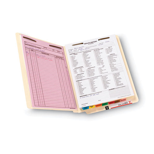 End Tab Fastener Folders With Reinforced Straight Tabs, 14-pt Manila, 2 Fasteners, Letter Size, Manila Exterior, 50/box