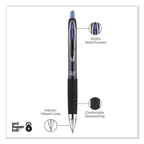 Signo 207 Gel Pen, Retractable, Bold 1 Mm, Blue Ink, Black/blue Barrel, Dozen