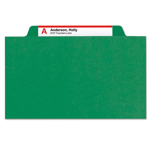 Six-section Pressboard Top Tab Classification Folders, Six Safeshield Fasteners, 2 Dividers, Letter Size, Green, 10/box