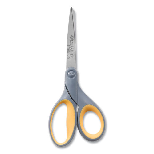 Titanium Bonded Scissors, 7" Long, 3" Cut Length, Gray/yellow Straight Handle