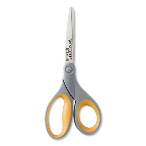 Titanium Bonded Scissors, 7" Long, 3" Cut Length, Gray/yellow Straight Handle