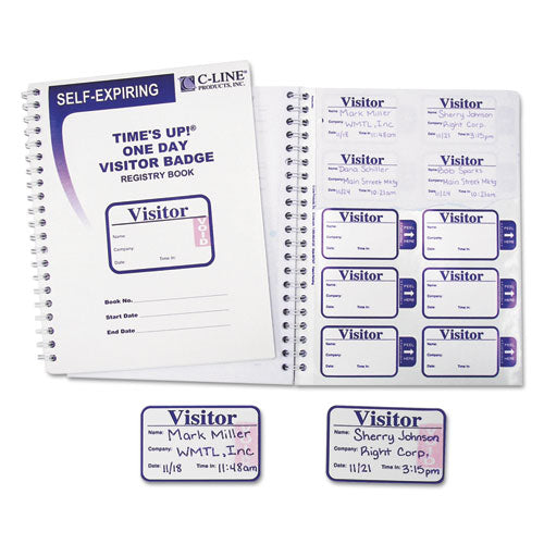 Time's Up Self-expiring Visitor Badges With Registry Log, 3 X 2, White, 150 Badges/box