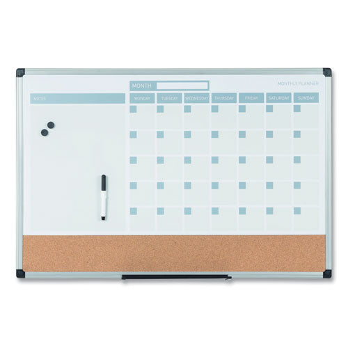 3-in-1 Calendar Planner, 36 X 24, White Surface, Silver Aluminum Frame