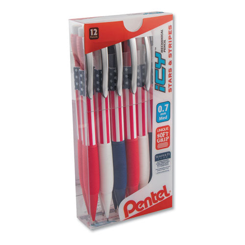 Icy Mechanical Pencil, 0.7 Mm, Hb (#2.5), Black Lead, Blue/red/white Barrel, Dozen