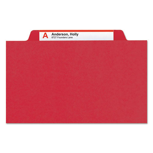 Eight-section Pressboard Top Tab Classification Folders, 8 Safeshield Fasteners, 3 Dividers, Letter Size, Bright Red, 10/box