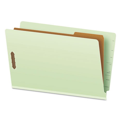 End Tab Classification Folders, 1.75" Expansion, 1 Divider, 4 Fasteners, Letter Size, Pale Green Exterior, 10/box