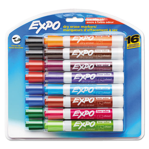 Low-odor Dry-erase Marker, Broad Chisel Tip, Assorted Colors, 16/set