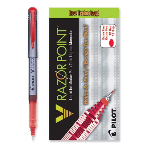 V Razor Point Liquid Ink Porous Point Pen, Stick, Extra-fine 0.5 Mm, Red Ink, Gray Barrel, Dozen