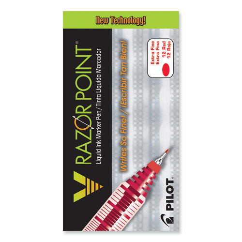 V Razor Point Liquid Ink Porous Point Pen, Stick, Extra-fine 0.5 Mm, Red Ink, Gray Barrel, Dozen