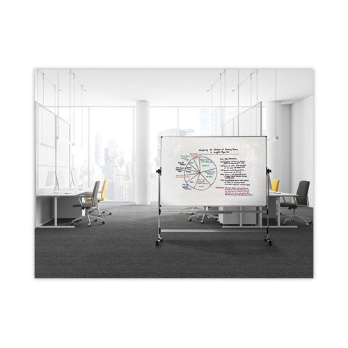 Earth Silver Easy Clean Mobile Revolver Dry Erase Boards, 48 X 70, White Surface, Silver Steel Frame