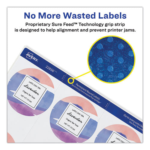 Durable White Id Labels W/ Sure Feed, 2.5" Dia, White, 72/pk