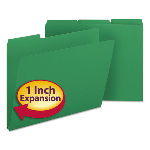 Expanding Recycled Heavy Pressboard Folders, 1/3-cut Tabs: Assorted, Letter Size, 1" Expansion, Green, 25/box