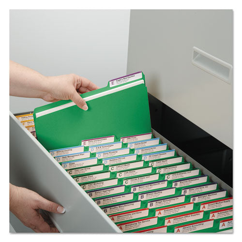 Expanding Recycled Heavy Pressboard Folders, 1/3-cut Tabs: Assorted, Letter Size, 1" Expansion, Green, 25/box