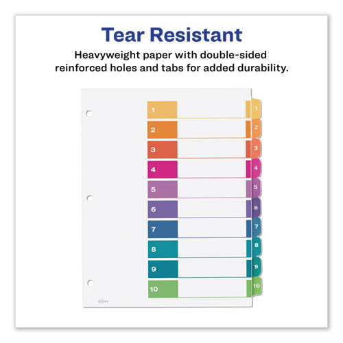 Customizable Toc Ready Index Multicolor Tab Dividers, 10-tab, 1 To 10, 11 X 8.5, White, Traditional Color Tabs, 6 Sets