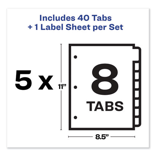 Print And Apply Index Maker Clear Label Dividers, 8-tab, Color Tabs, 11 X 8.5, White, Contemporary Color Tabs, 5 Sets