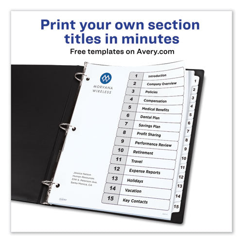 Customizable Toc Ready Index Black And White Dividers, 15-tab, 1 To 15, 11 X 8.5, 1 Set