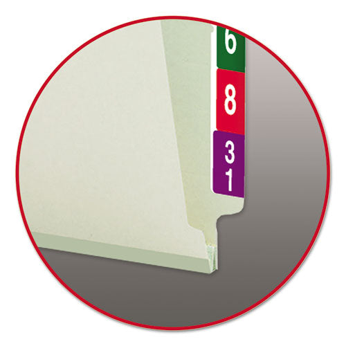 End Tab Pressboard Classification Folders, Two Safeshield Coated Fasteners, 1" Expansion, Legal Size, Gray-green, 25/box