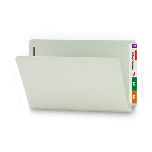 End Tab Pressboard Classification Folders, Two Safeshield Coated Fasteners, 1" Expansion, Legal Size, Gray-green, 25/box